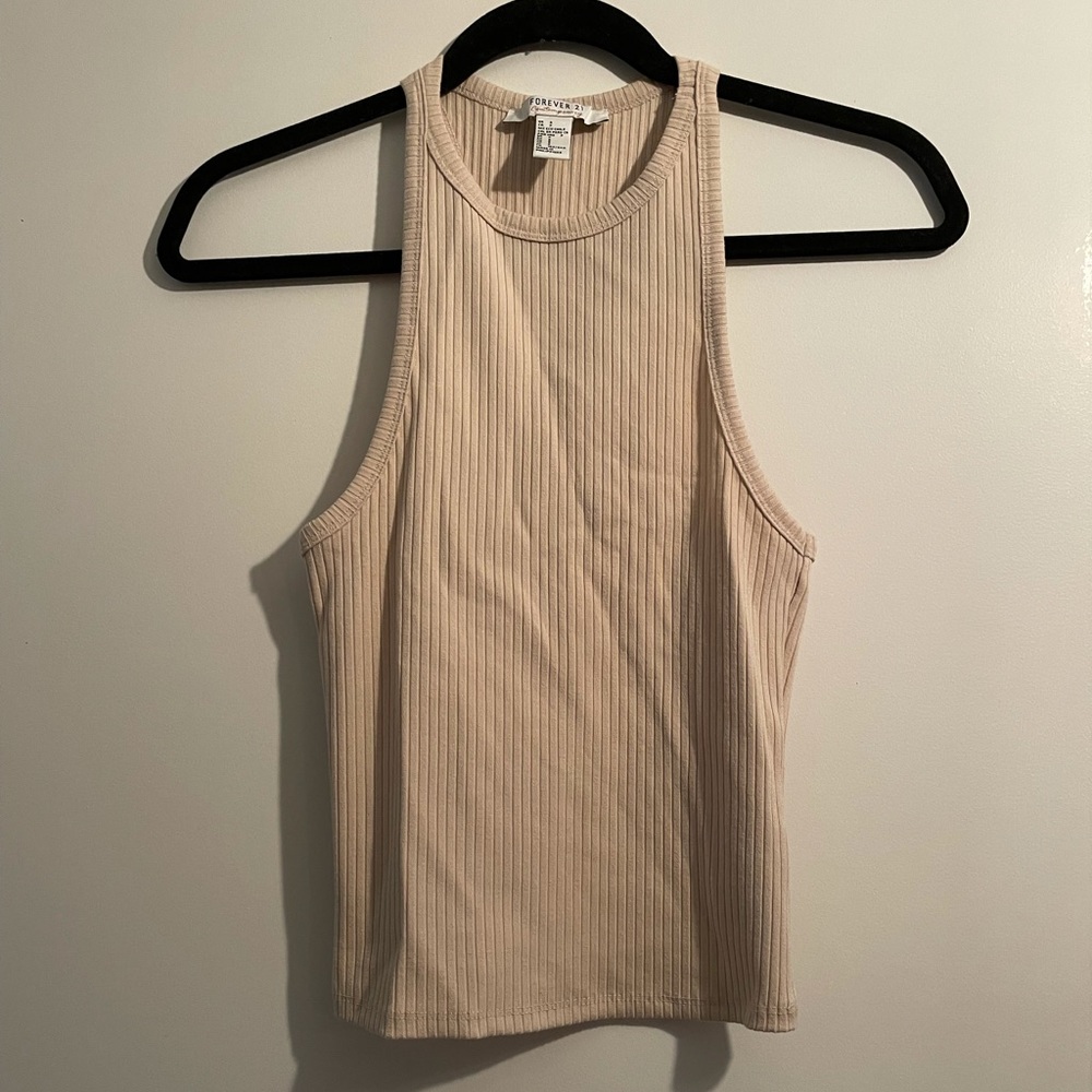 Tan sleeveless cropped tank top
